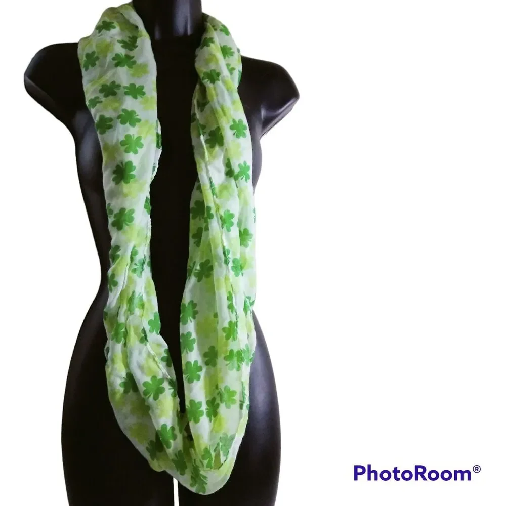 Shamrock Infinity Scarf Irish St Patrick Day Wrap Around Neck Cowl Head Cover